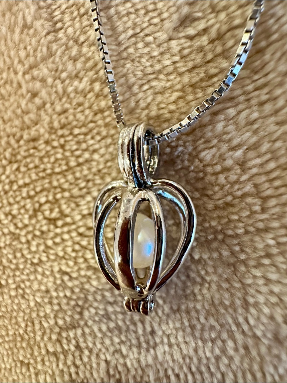 Sterling Silver Cage Pearl Pendant Necklace - White